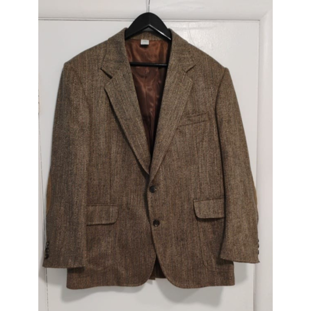 Pendleton Brown Herringbone Silk Wool Blend Sport Coat Blazer Elbow Patches 42R